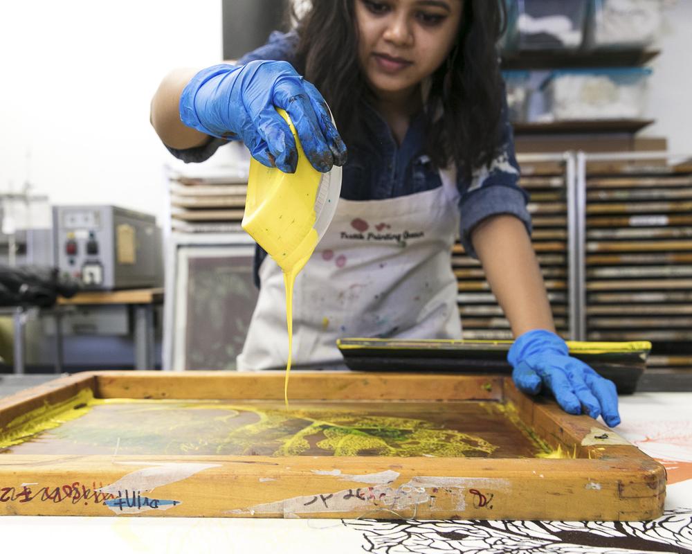 Student gets creative working in screen-printing studio