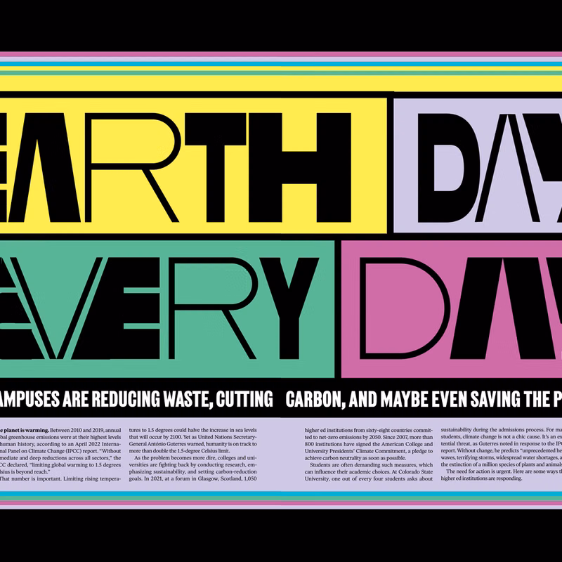 Earth Day Every Day print design spread using bright colors and modern fonts