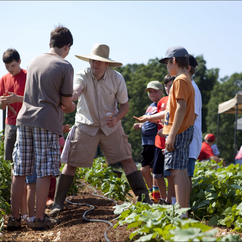 lead photo of children planting vegetables and flowers as they participate in UGArden's Home School Co-op