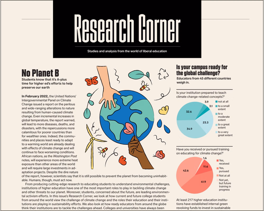 Top half of Research Corner first page. Title is "No Planet B"