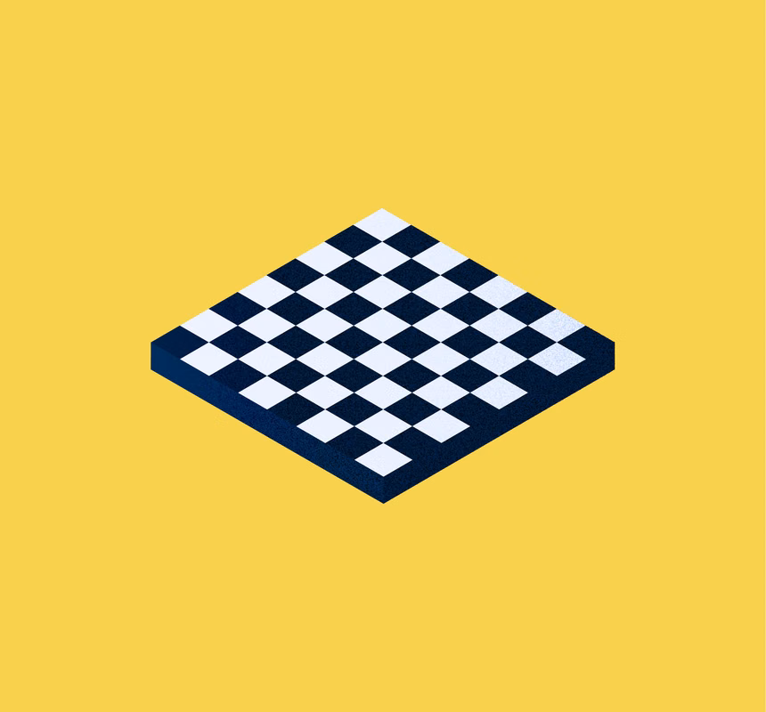 An illustration of a chess board on a yellow background.