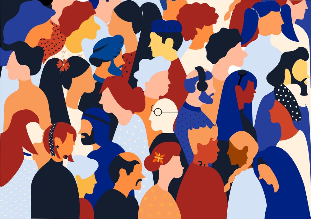 A digital ilustration of a diverse crowd of people.