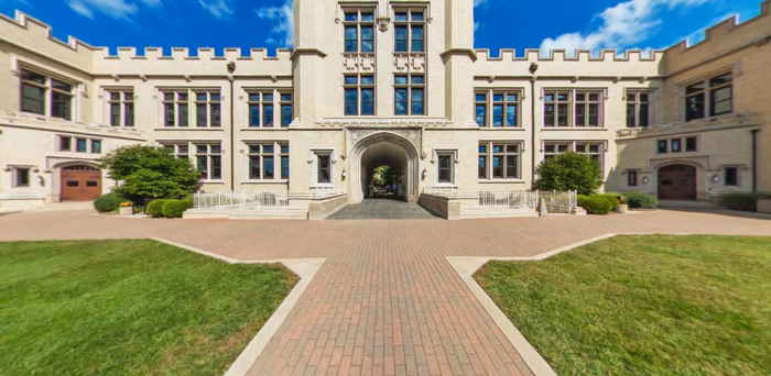 Beautiful stone building located on the campus of the College of Wooster.